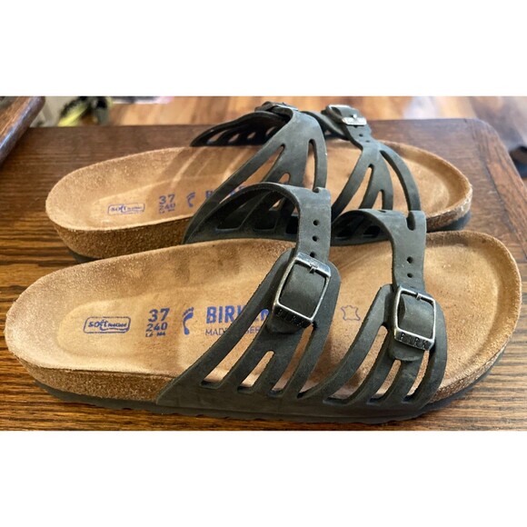 Birkenstock Shoes - Birkenstock Granada Soft Footbed slide sandal Women's Black Gray 37 EUC 6-6.5